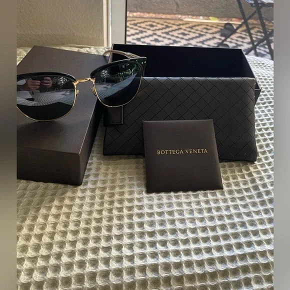 Bottega Veneta Black and Gold Clubmaster Sunglasses - www 